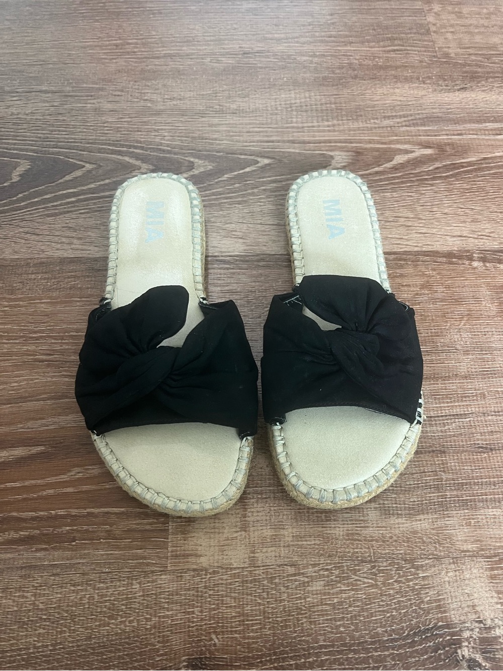 MIA Black Knotted Espadrille Slide Sandals
